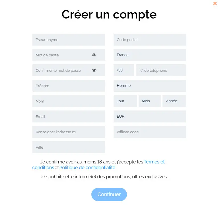 Processus d'inscription MrPacho Casino